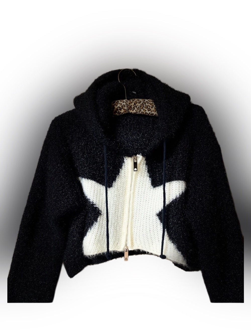 Cozy & Fuzzy Black and White Zip Up Star Hoodie/Sweater